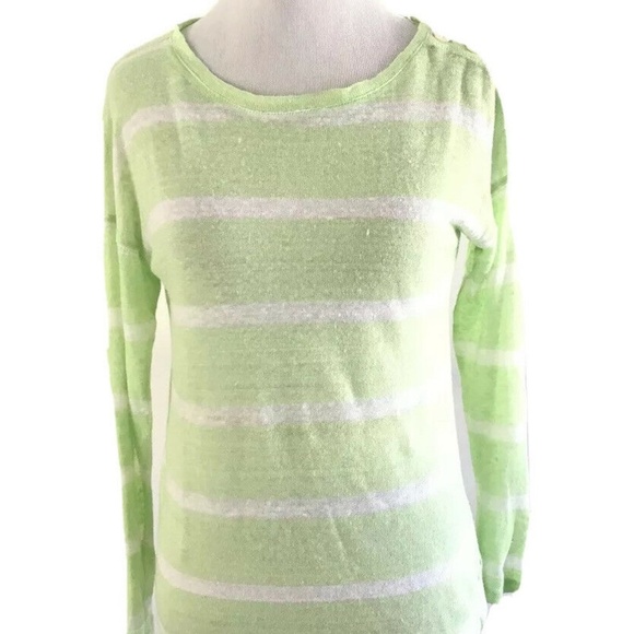 Lauren Ralph | Womens Size XS Crewneck Pullover Sweater Striped 100% Linen Green - Picture 3 of 10